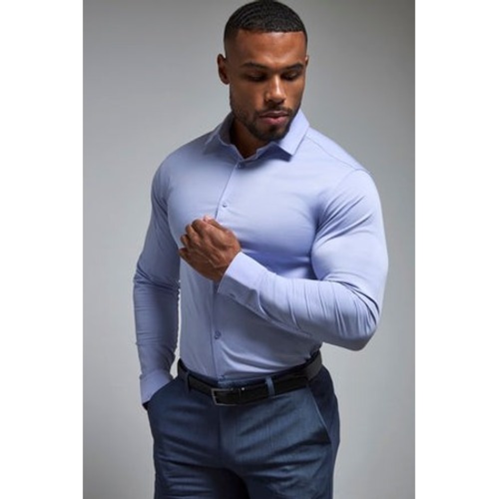 Tailored Athlete Mens Muscle Fit Dress Shirt Light Blue Performance Stretch M
